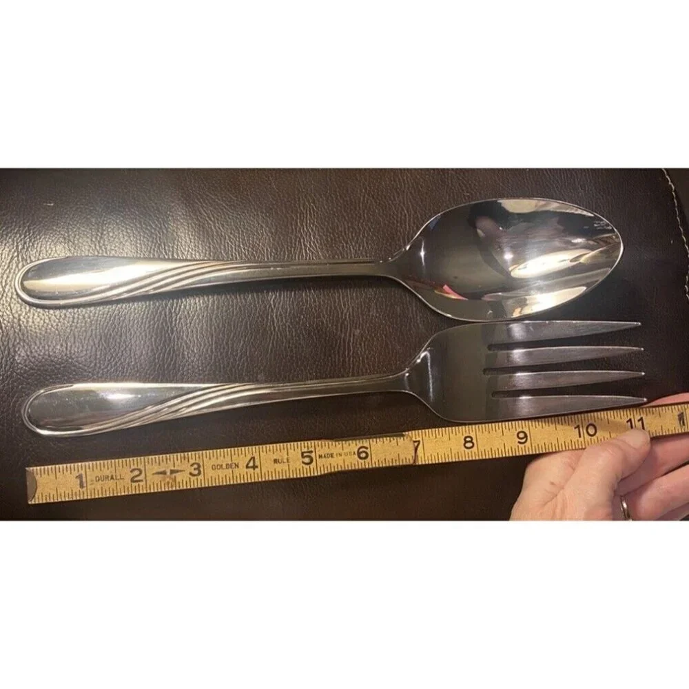 Lenox Summerville Serving Fork Spoon Set 18/10 Stainless Steel Glossy Utensils